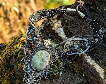 Elvish Labradorite Choker: Handmade Macrame Adjustable Necklace