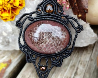 Handmade Micro Macrame Necklace: Scarlet Python Shedding Resin Pendant