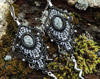 Gothic Macrame Dangle Earrings: Real Python Shed - Oddity Jewelry