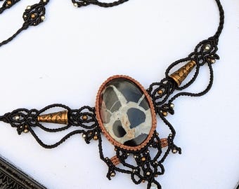 Handmade Septarian Stone Necklace: Micro Macrame Adjustable Design
