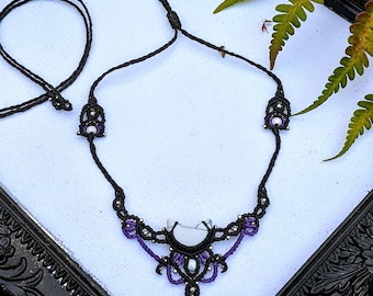 Howlite Crescent Moon Choker: Handmade Macrame Adjustable Necklace