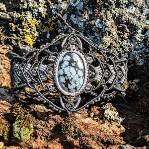 Handmade Micro Macrame Snow Flake Jasper Adjustable Bracelet