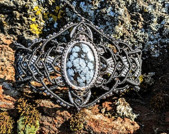 Handmade Micro Macrame Snow Flake Jasper Adjustable Bracelet