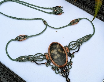 Oolite Cabochon Choker: Handmade Micro Macrame Necklace