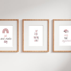 Set of 3 Reading Corner Signs, Just One More Story, Let&#39;s Read Together, Our Little Reading Corner
