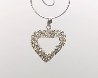Vintage Pendant Silver Toned Heart With Rhinestones Used
