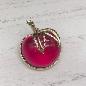 Vintage Sarah Coventry Pin Brooch Gold Toned Cherry With Pink Stone Used