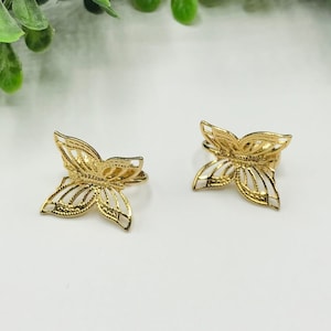Vintage Clip On Earrings Gold Toned With Butterfly Used