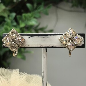 Vintage Screw Back Earrings Silver Toned With Rhinestones Used