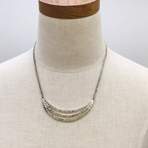 Vintage Necklace Scooped Design With Clear Rhinestones And Twist Rope Chain 16&quot;-19&quot;