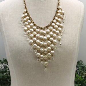 Vintage 18&quot;-21&quot; Necklace Gold Toned With Dangles Of Faux Pearls And Clear Faceted Beads