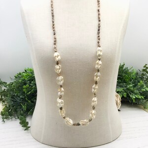 Vintage 36&quot; Necklace With Brown White Shell Beads Used
