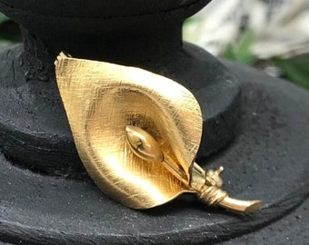 Vintage Brooch Cala Lily Flower, Gold Filled by Winard