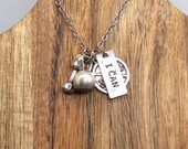 Vintage 17 quot -19 quot Necklace Silver Toned With Weight Lifting Charms Dumbbell Disk And I Can Used