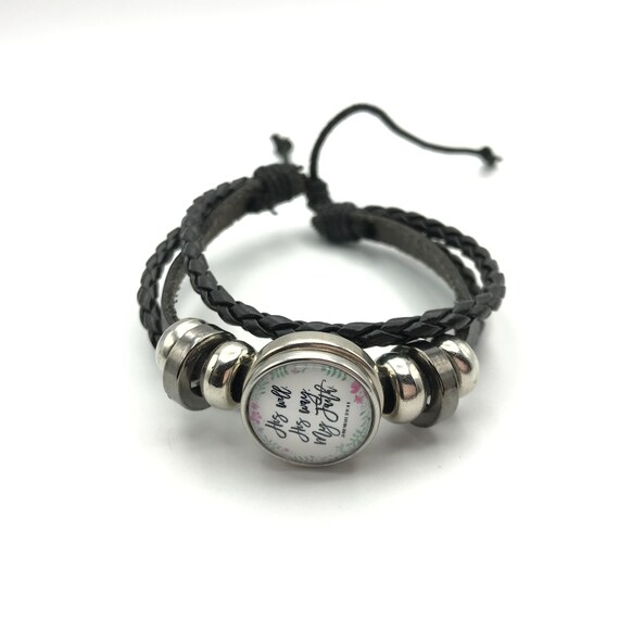 Vintage Bracelet withLeather cord and  a snap fix… - image 1