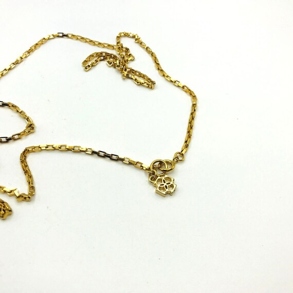 Vintage Necklace gold tone chain pendant with fau… - image 4