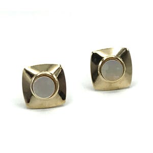 Vintage Gold-Tone Square Cufflinks With Mother Of Pearl Inlay