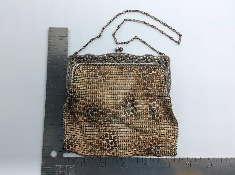 Vintage Purse 5x5 Brown Spotted Metal Mesh Used