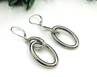 Vintage Earrings silver tone double hoops 2" length