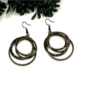 Antique Gold-Tone Multi-Hoop Dangle Earrings