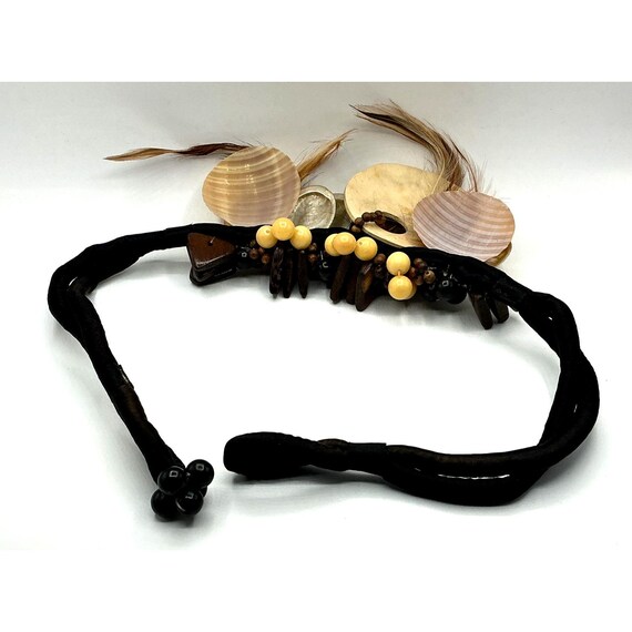 Statement Necklace With Shells Feathers Wood Bead… - image 6
