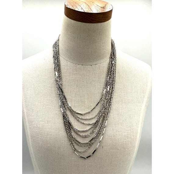 Silver Multi-Strand Layered Statement Necklace Wi… - image 2