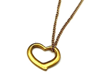 Gold-Tone Open Heart Pendant Necklace On Fine Chain