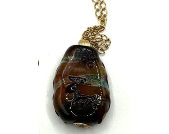 Vintage Gold 14 GF Chain Necklace With Carved Agate Pendant