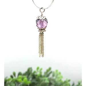 Vintage Pendant Silver Toned With Purple Bead And Chain Dangles