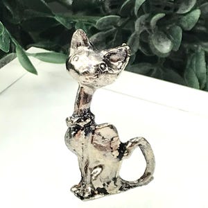 Vintage Pewter Cat Figurine With Long Neck & Whimsical Design
