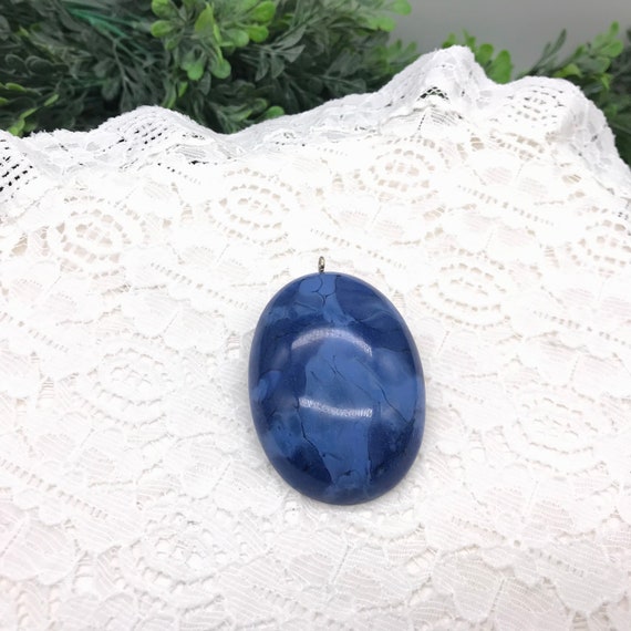 Vintage Pendant Oval With Two Toned Blue Pattern … - image 2