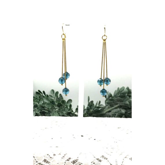 Dangle Earrings With Triangular Design Gold Tone … - image 3