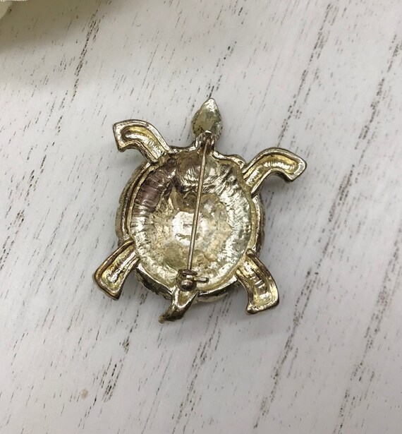 Vintage Pin Brooch Silver Toned Turtle With Black… - image 5