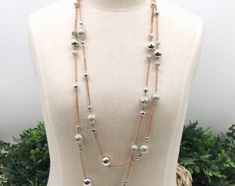 Vintage 60" Necklace Copper And Silver Toned Used