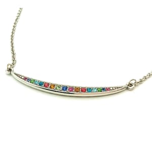 Vintage Necklace silver tone with a bar pendant multi color rhinestones 18" length by Brighton bild 2