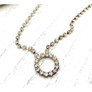 Vintage Silver Tone Rhinestone Circle Pendant Necklace Adjustable Length Elegant Jewelry