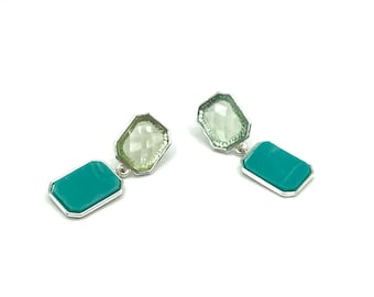 Dangle Earrings Green & Turquoise Resin Gemstone