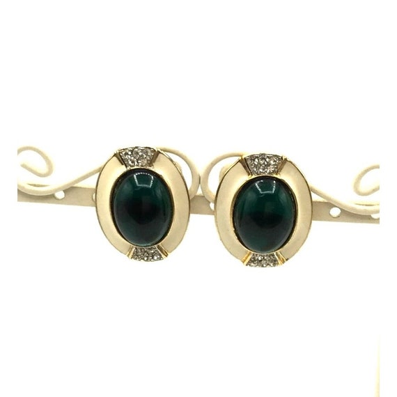 Vintage clip on earrings, off white enamel finish… - image 2