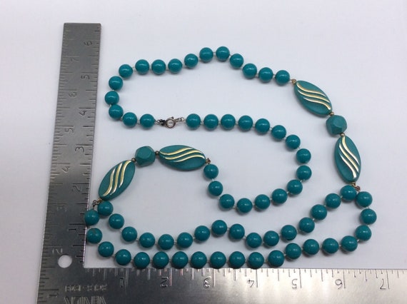 Vintage Necklace 26" With Bluegreen Plastic Beads… - image 3