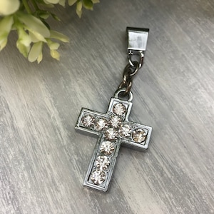 Vintage Pendant Silver Toned Cross With Rhinestones