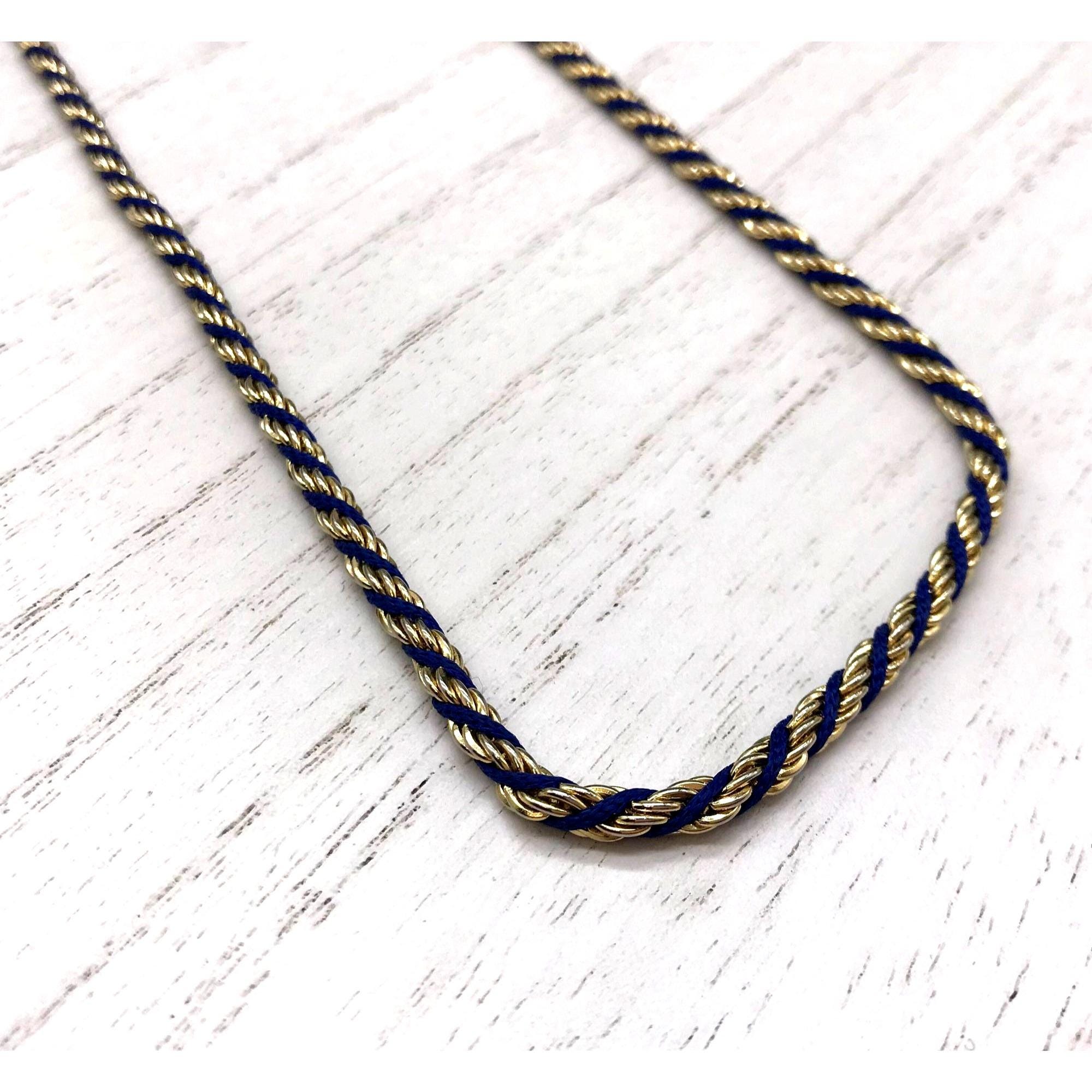 Vintage Gold Tone & Navy Blue Twisted Rope Chain Necklace 22  display picture 1
