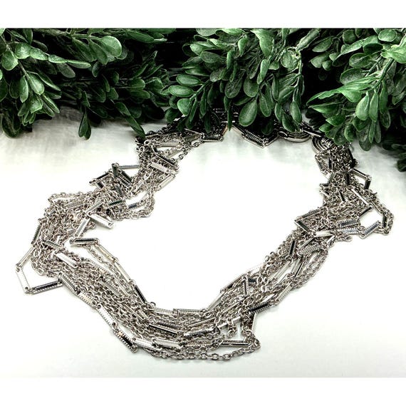 Silver Multi-Strand Layered Statement Necklace Wi… - image 3