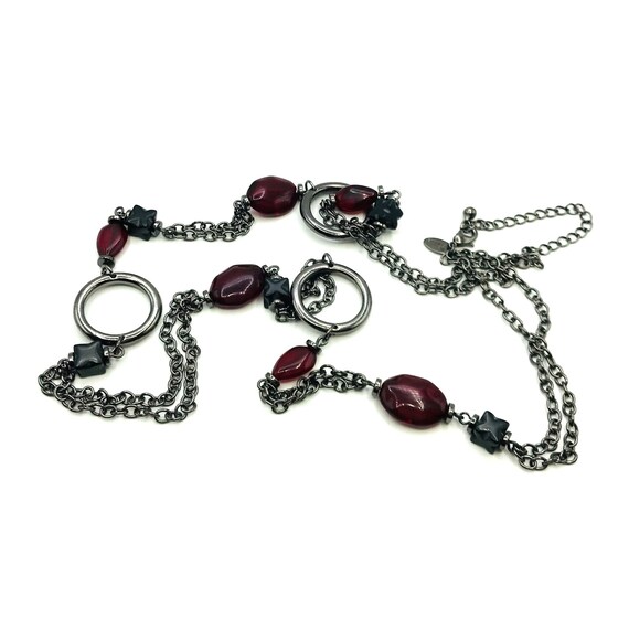 Vintage necklace red black glass beads black tone… - image 4
