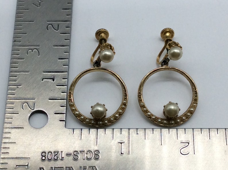 Vintage Screw Back Earrings Gold Toned Dangling Loop With Faux Etsy