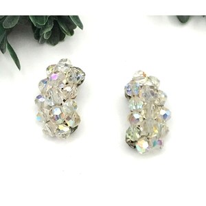Vintage AB Aurora Borealis Crystal Cluster Clip-On Earrings