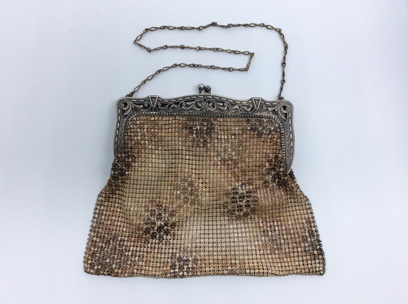 Vintage Purse 5x5 Brown Spotted Metal Mesh Used