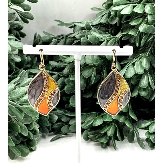 Artisan Leaf Design Two Tone Dangle Earrings With… - image 6
