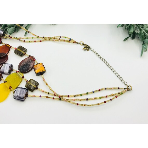 Vintage glass beaded necklace multi color 3 stran… - image 5