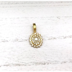 Pendant Gold Toned Oval With Faux Pearl And Rhinestones by Roman