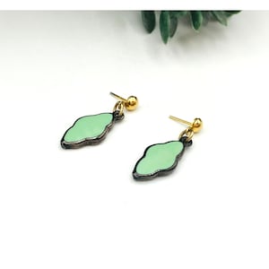Vintage Style Green Enamel Drop Design Earrings with gold tone accent